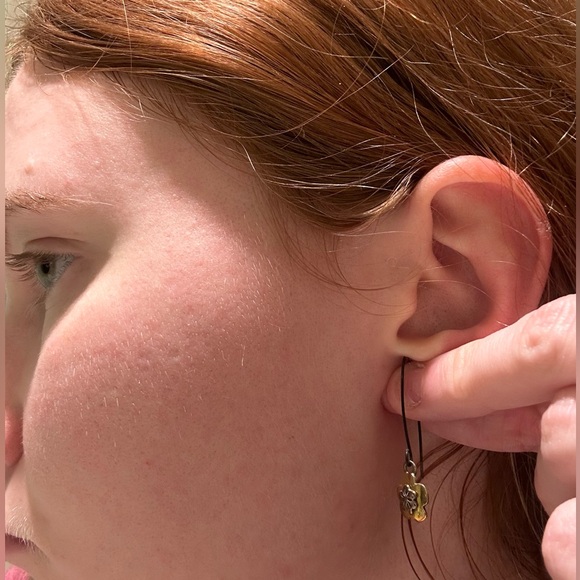 Gold Flower Dangling Earrings - Picture 3 of 4